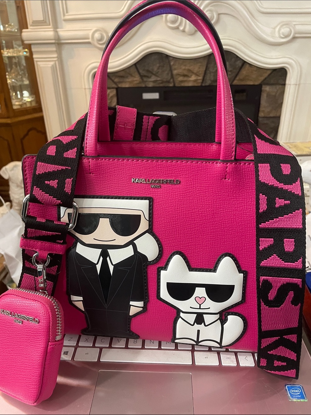 Karl Lagerfeld Hot Pink Ikonik Tote with Black Logo Strap